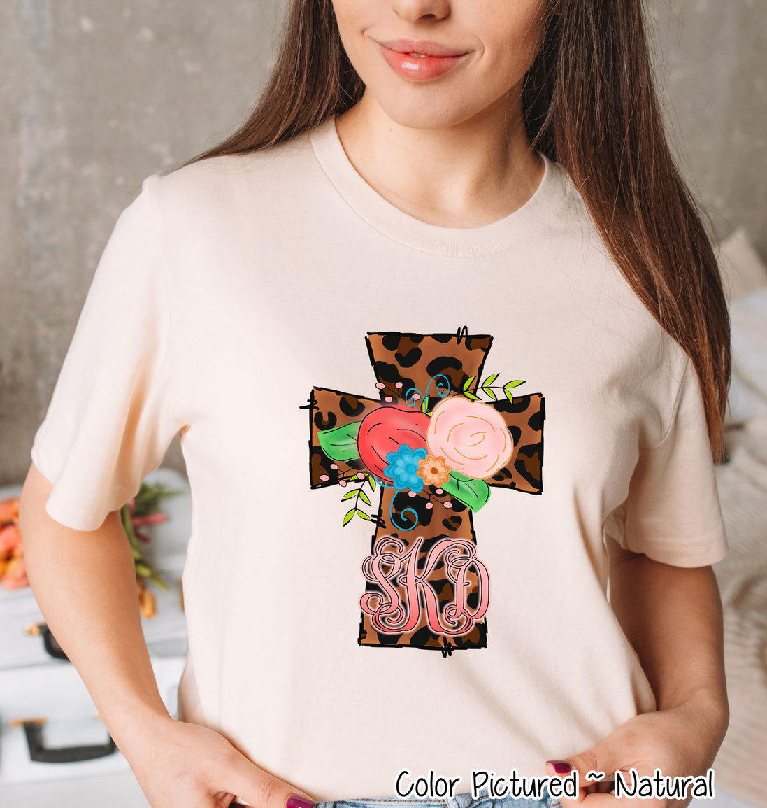 Monogram Leopard Print Cross Tee