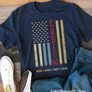 Custom Faded Patriotic Flag ~ Dad-Grandpa-Brother-Etc. Distressed Cream, Blue, Khaki Flag Tee