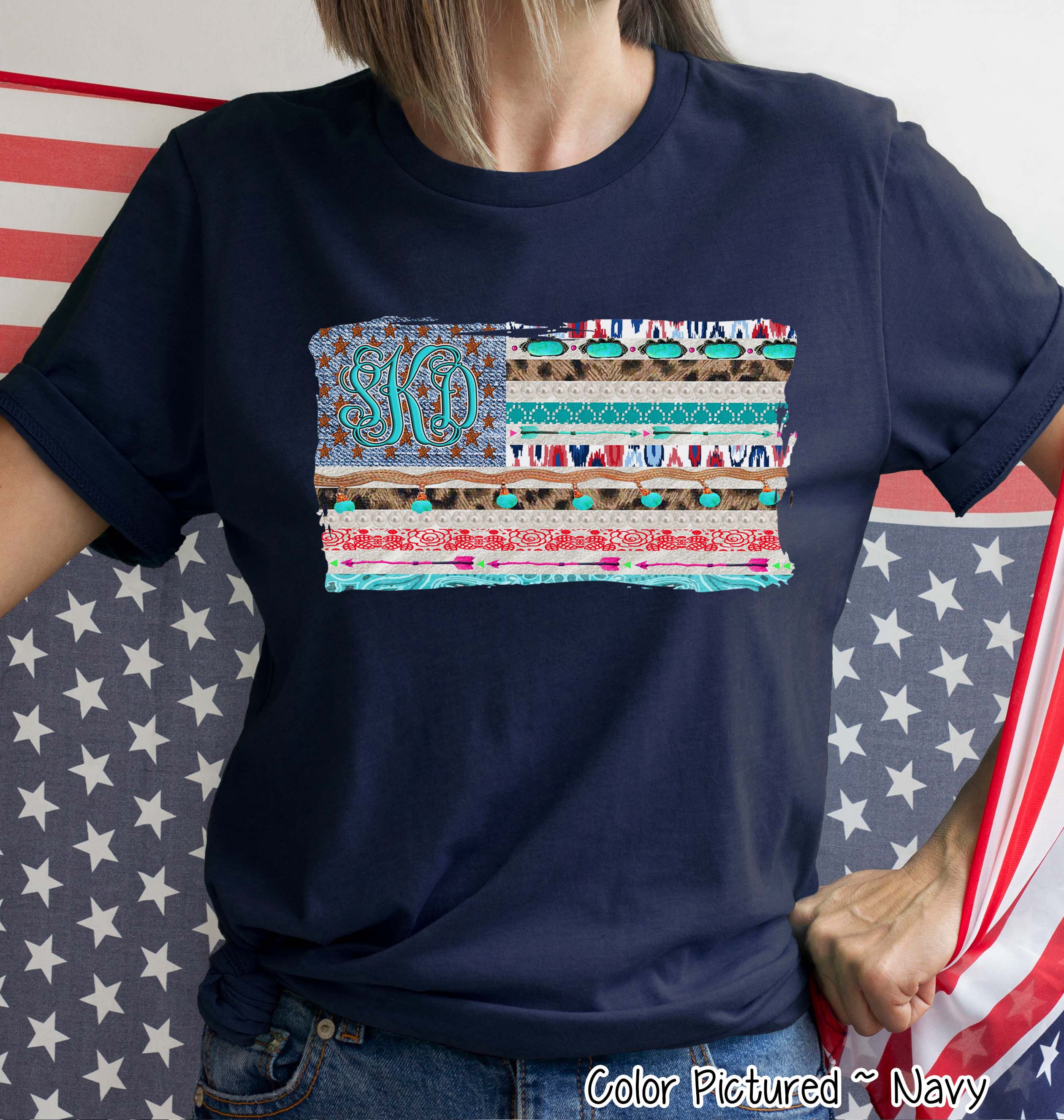 Patriotic Junky Flag Monogram Tee