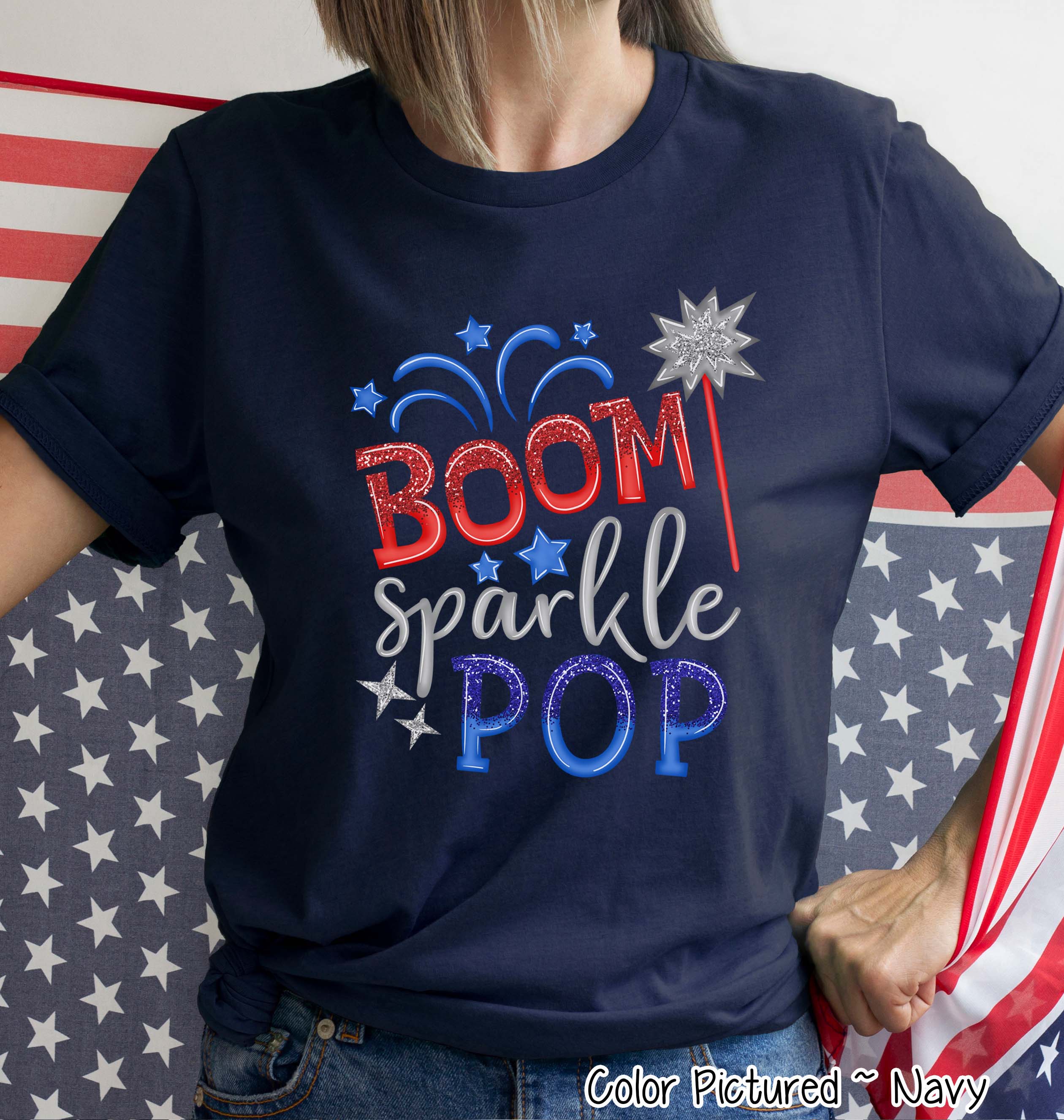 Boom Sparkle Pop Cute Patriotic Tee