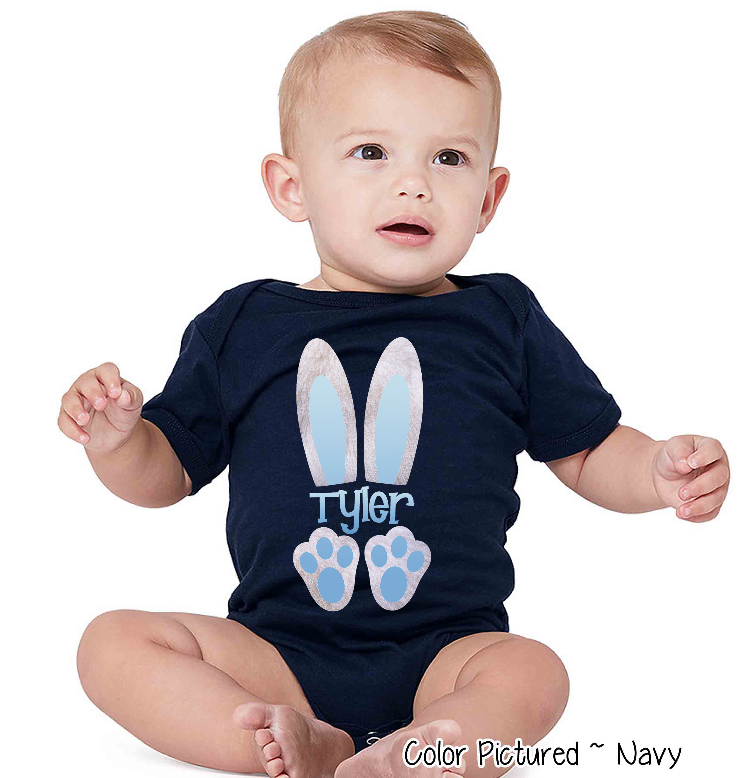 Personalized Boy Easter Bunny Ears with Custom Name Easter Day Tee