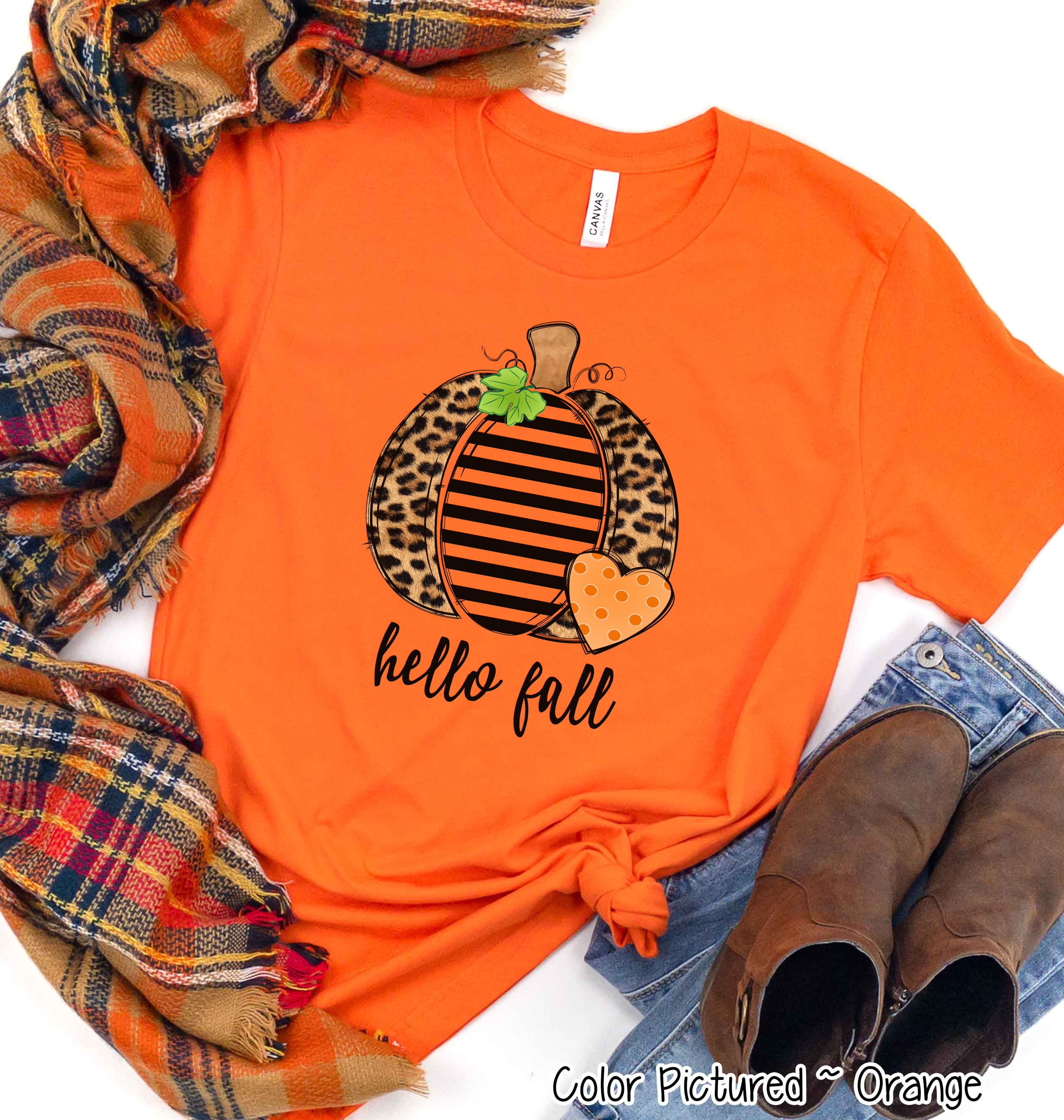 Hello Fall Leopard Print Pumpkin Fall Shirt