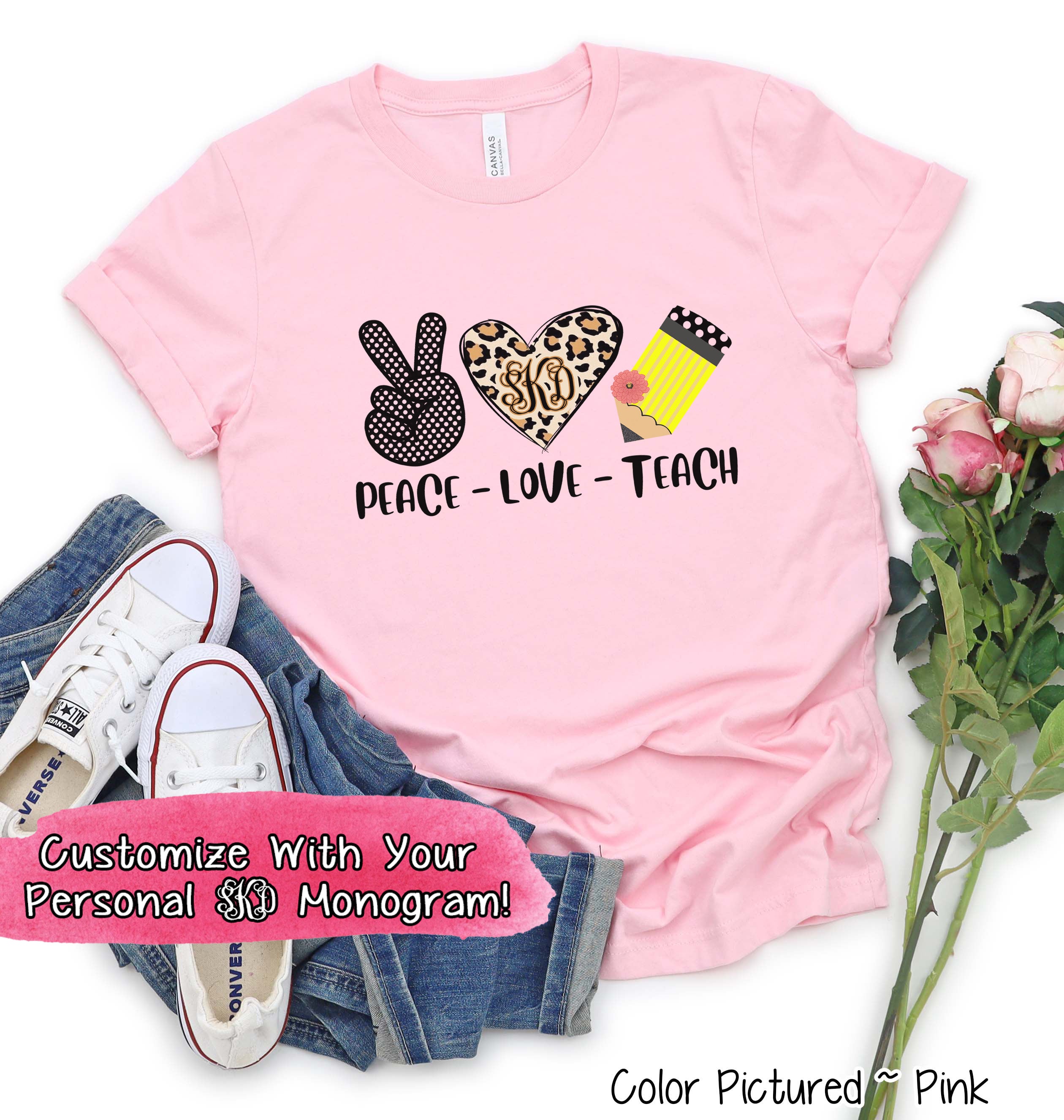 Monogram Peace Love Teach Tee