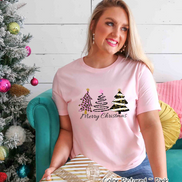 Pink Leopard Merry Christmas Tee