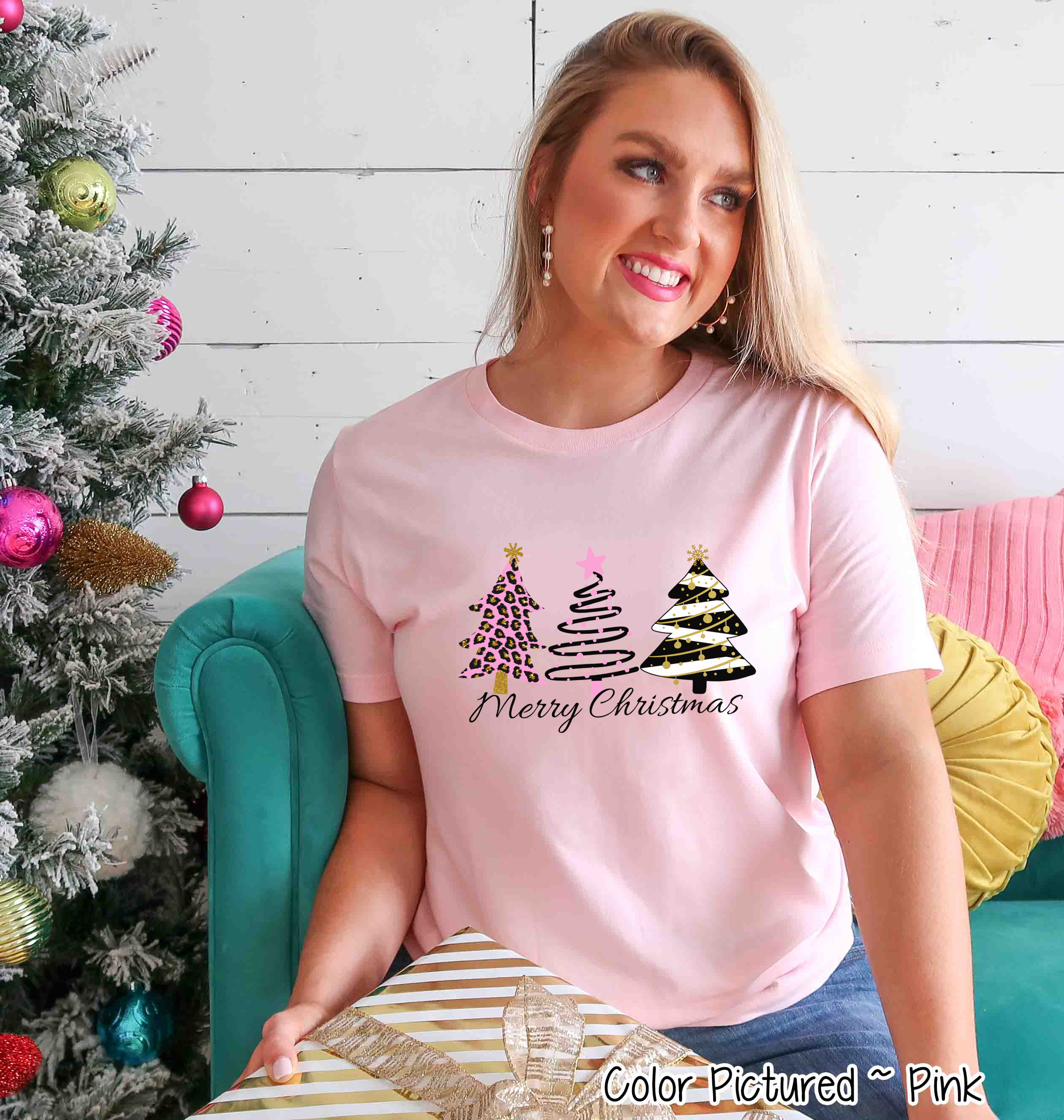 Pink Leopard Merry Christmas Tee