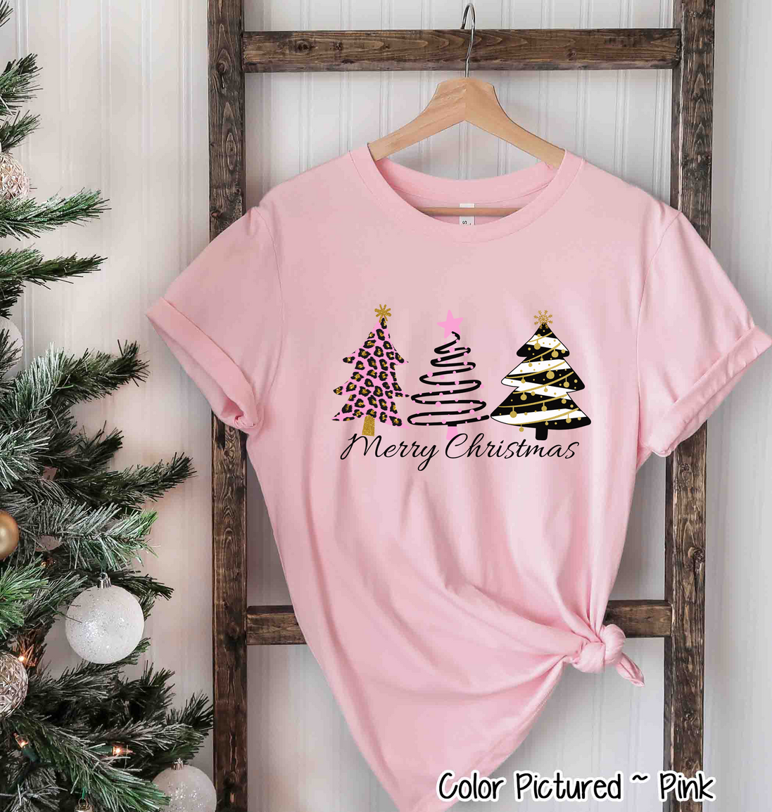 Pink Leopard Merry Christmas Tee