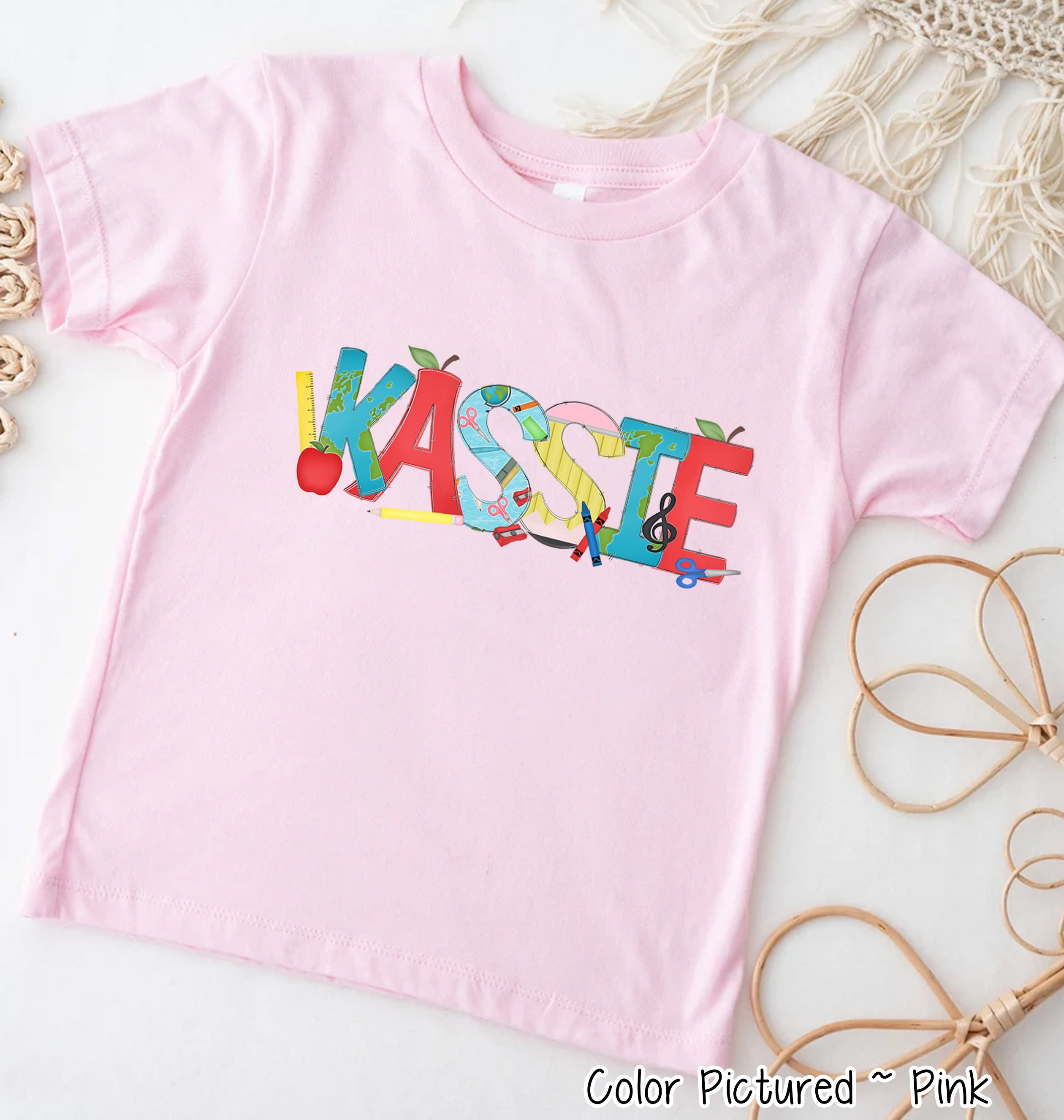 Personalized Doodle School Supplies Name Tee