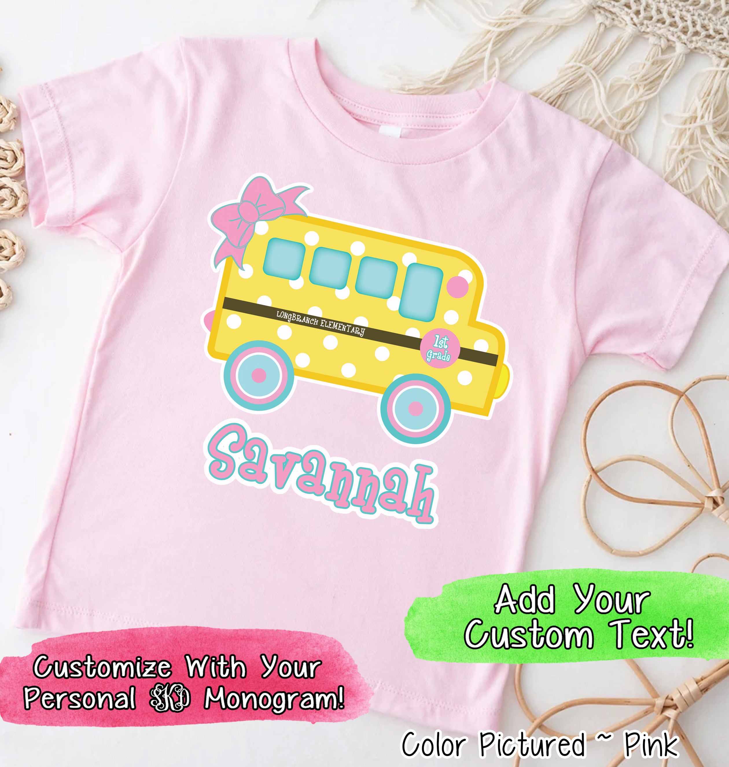 Personalized Cute School Bus Tee