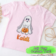 Personalized Ghost with Candy Pumpkin with Custom Name Halloween Tee