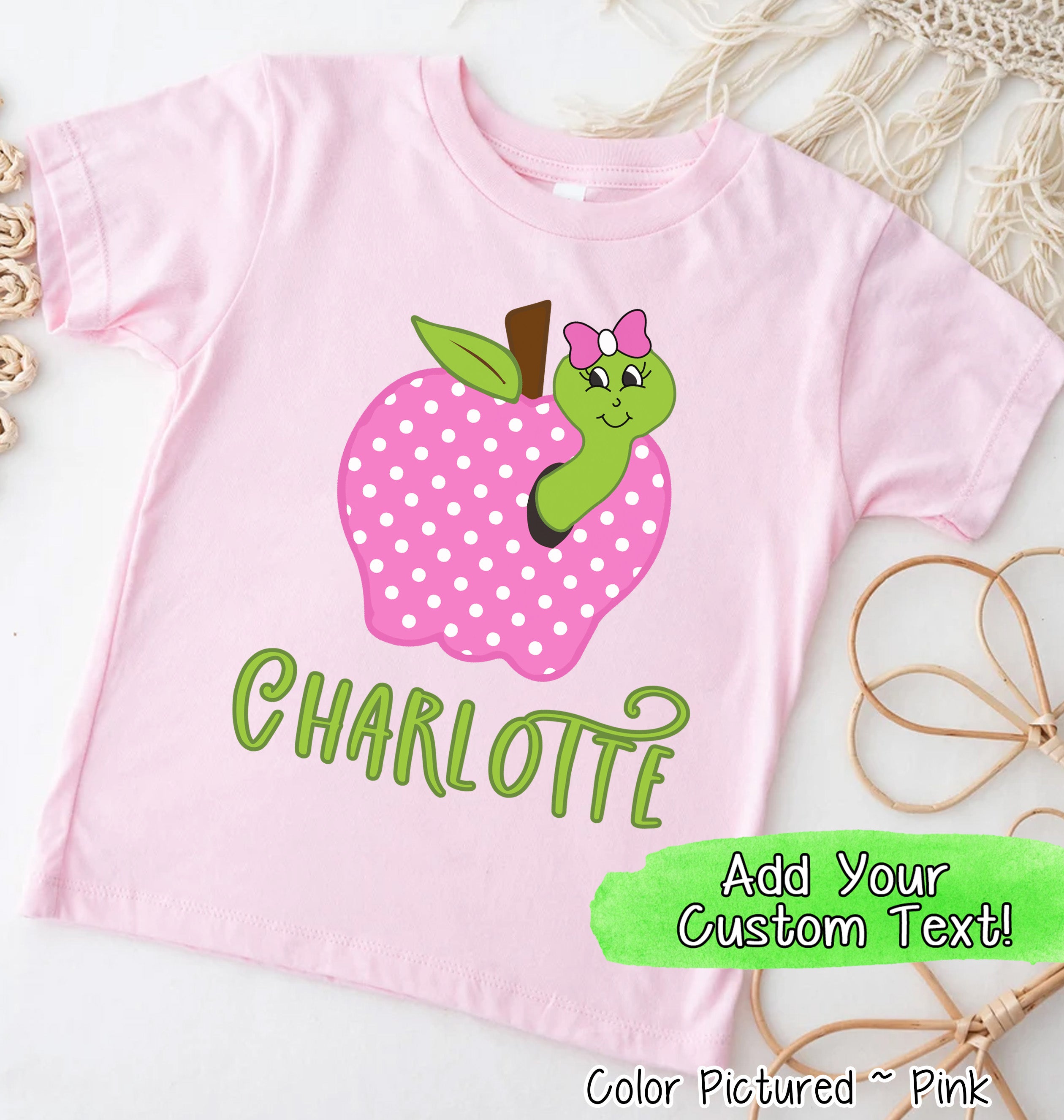 Personalized Pink Apple with Worm Tee