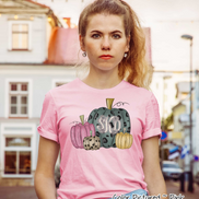 Blue Leopard, Pink, Leopard, and Gold Pumpkin Set Monogram Tee