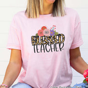 Monogram Blessed Leopard Teacher Tee