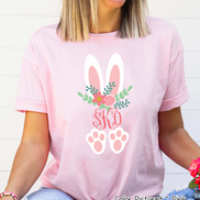 Monogram Floral Bunny Ears & Feet Easter Tee
