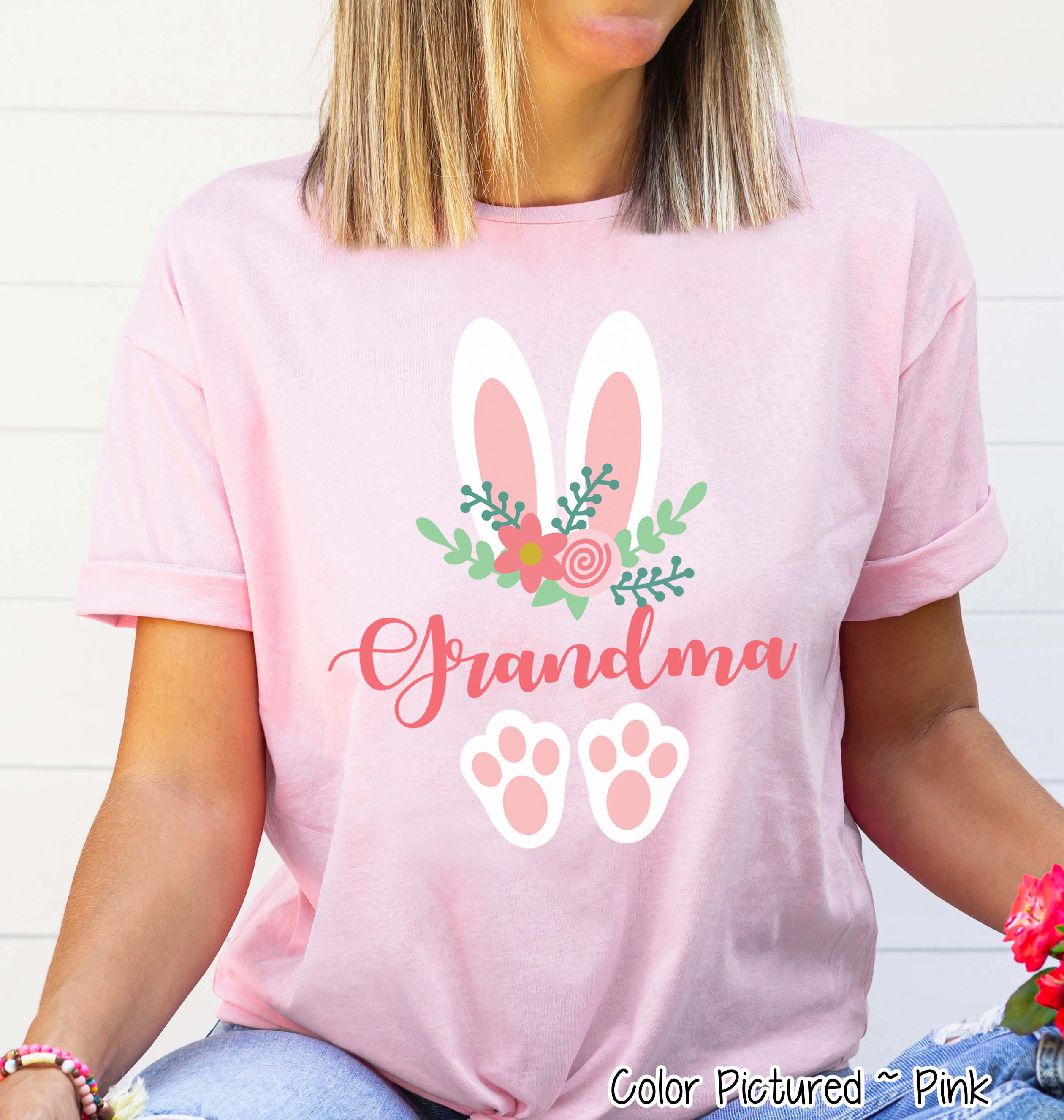 Floral Bunny Ears & Feet with Grandma Easter Tee