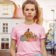 Glitter Leopard, Plaid, Watercolor, and Pink Pumpkin Monogram Set Tee