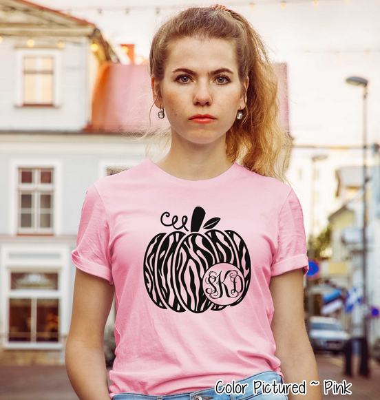 Monogram Zebra Print Fall Pumpkin Tee