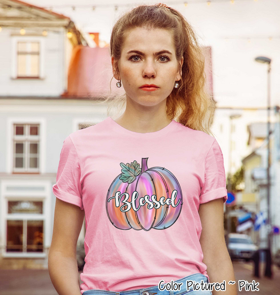 Pink Watercolor Blessed Pumpkin Tee