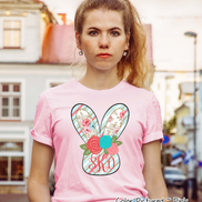 Monogram Blue and Rose Bunny Head Easter Tee