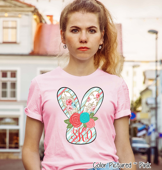 Monogram Blue and Rose Bunny Head Easter Tee