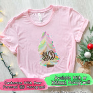 Monogrammed Watercolor Pastel Christmas Tree Tee