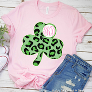 Monogram Green Leopard Shamrock St Patricks Day Tee