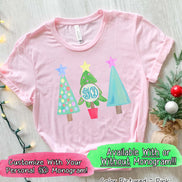Monogrammed Pastel Christmas Tree Trio Tee
