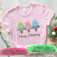 Monogrammed Merry Christmas Trees Trio Tee