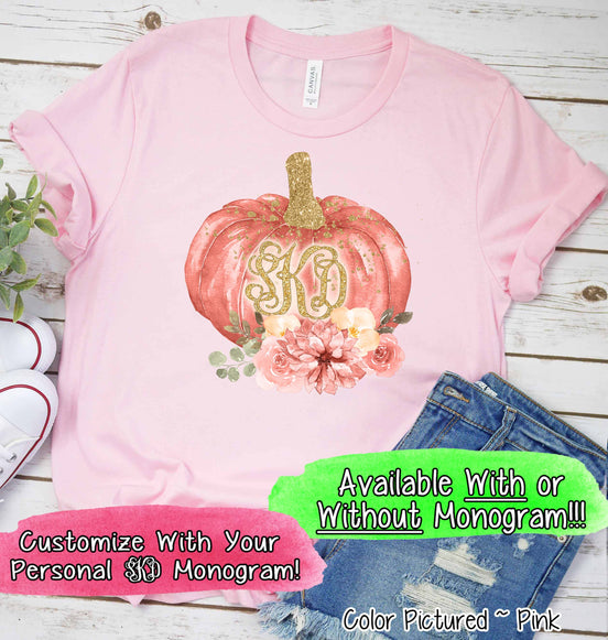 Gold Glitter Monogram Pumpkin Tee