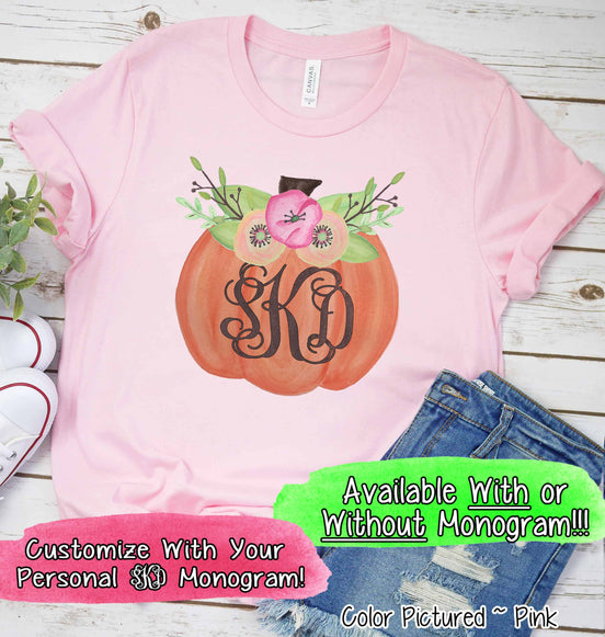 Floral Pumpkin Monogram Fall Tee