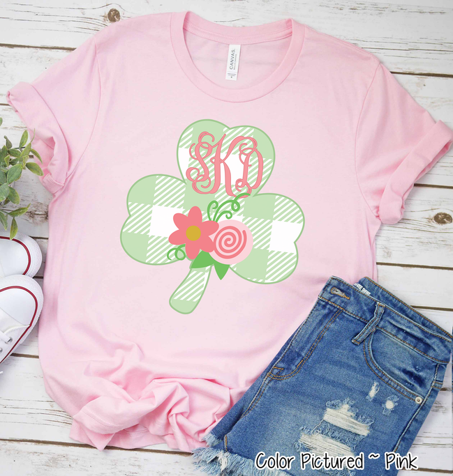 Monogram Buffalo Plaid Shamrock St Patricks Day Tee