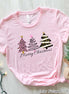 Modern Pink Black Gold Leopard Merry Christmas Tree Tee