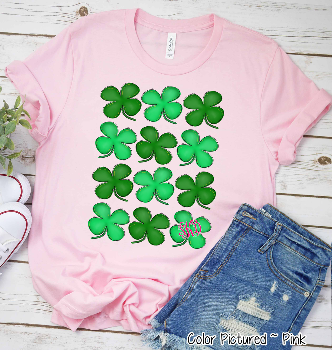 Monogram Rows of St Patricks Day Clovers Tee