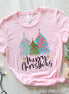 Merry Christmas Pink Blue Leopard Christmas Tree Tee