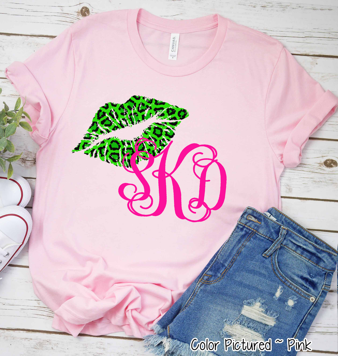 Monogram Leopard St Patricks Day Lips Tee