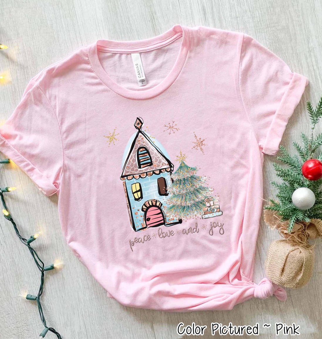 Peace Love Joy House Christmas Tee