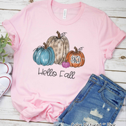 Hello Fall Watercolor Leopard Pumpkins Monogram Tee