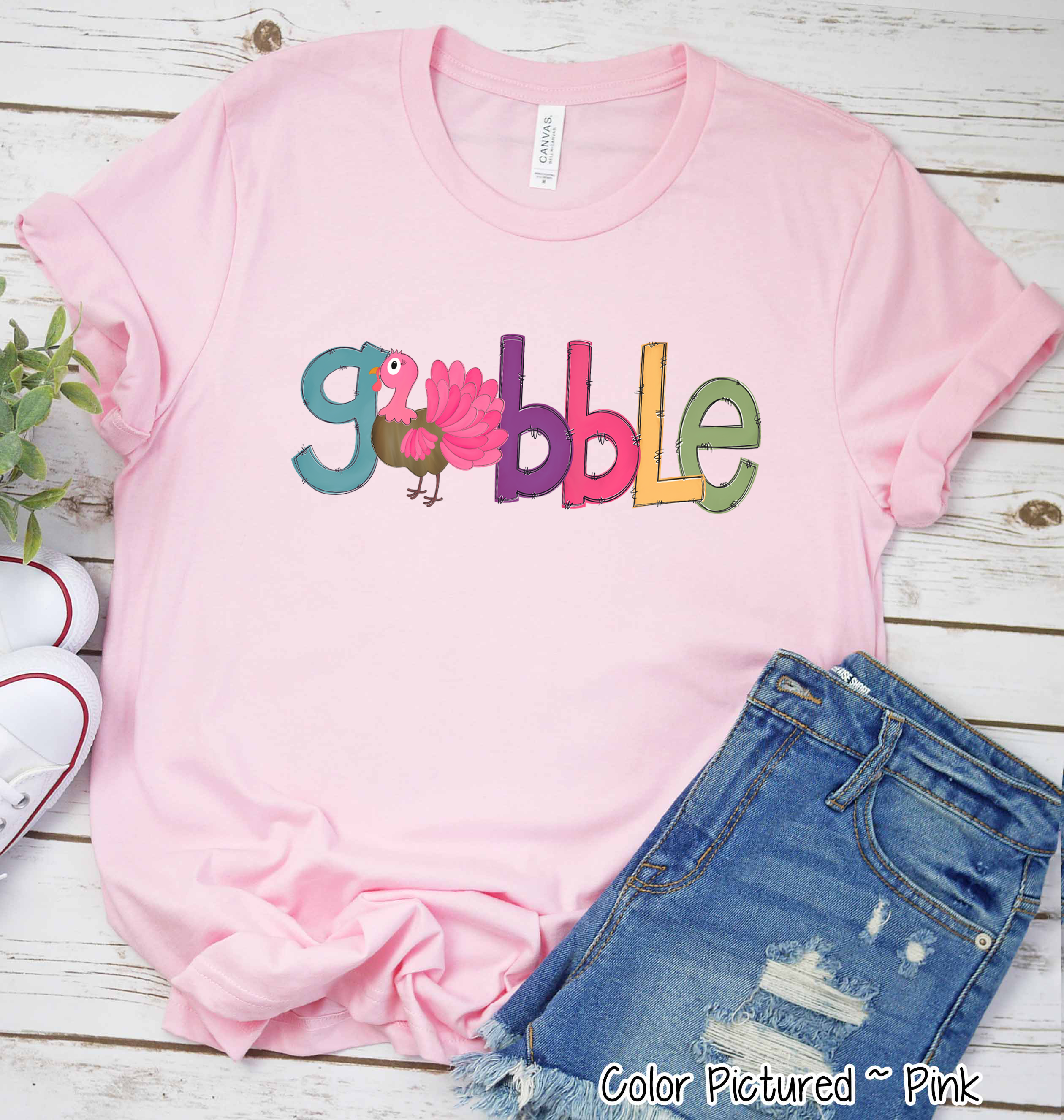 Pink, Purple, Turquoise Gobble with Turkey Tee