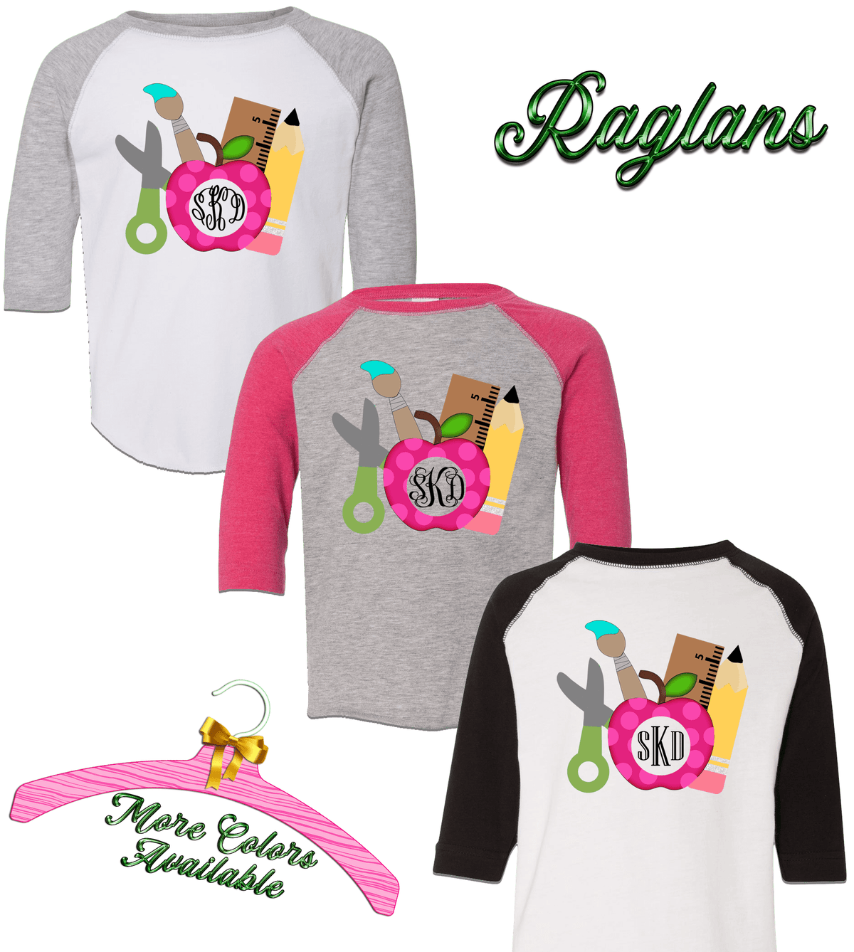 Apple & School Supplies with Monogram ~ Toddler - Too Cute Custom Designs