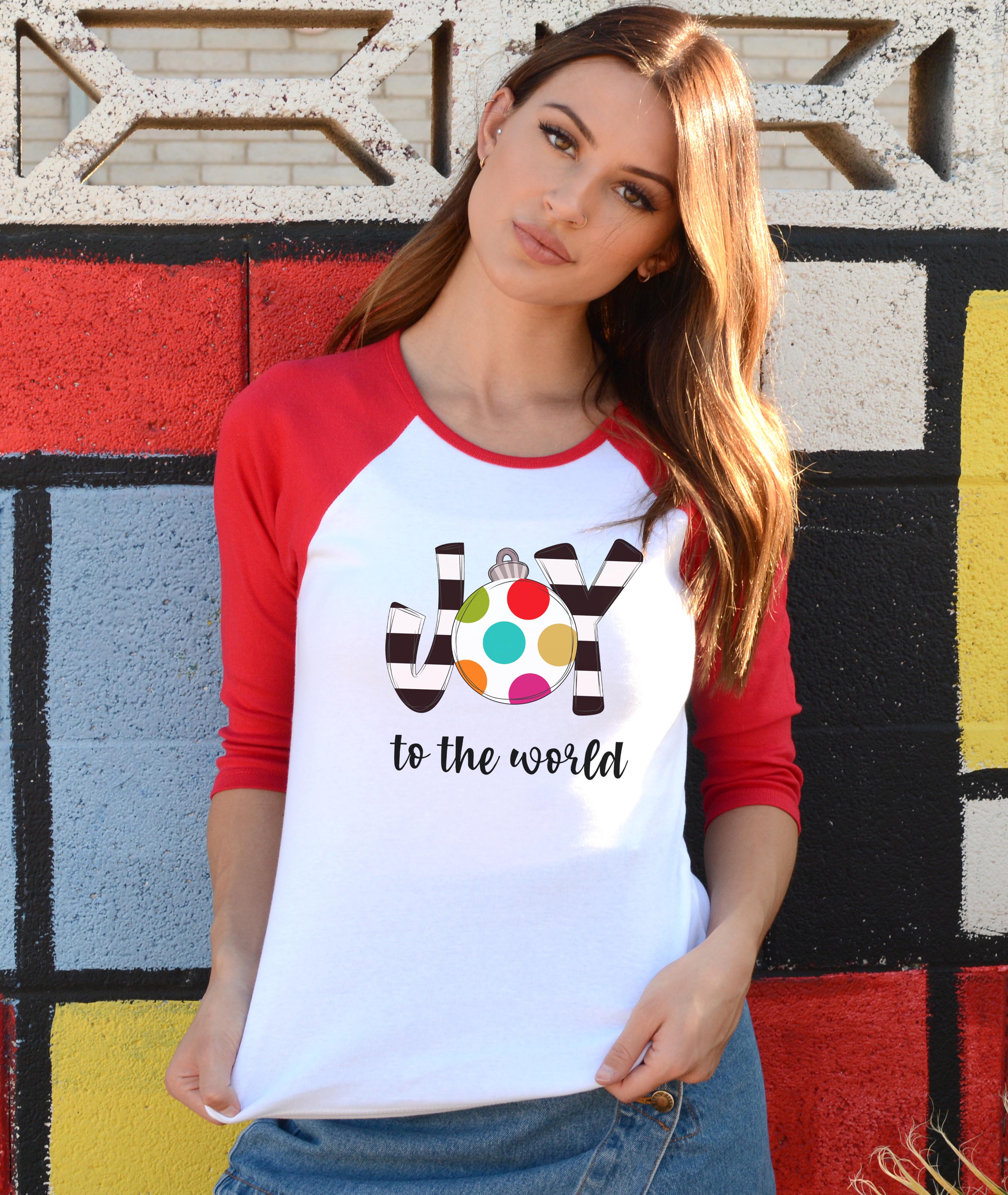 Joy To the World Ornament Christmas Raglan Tee