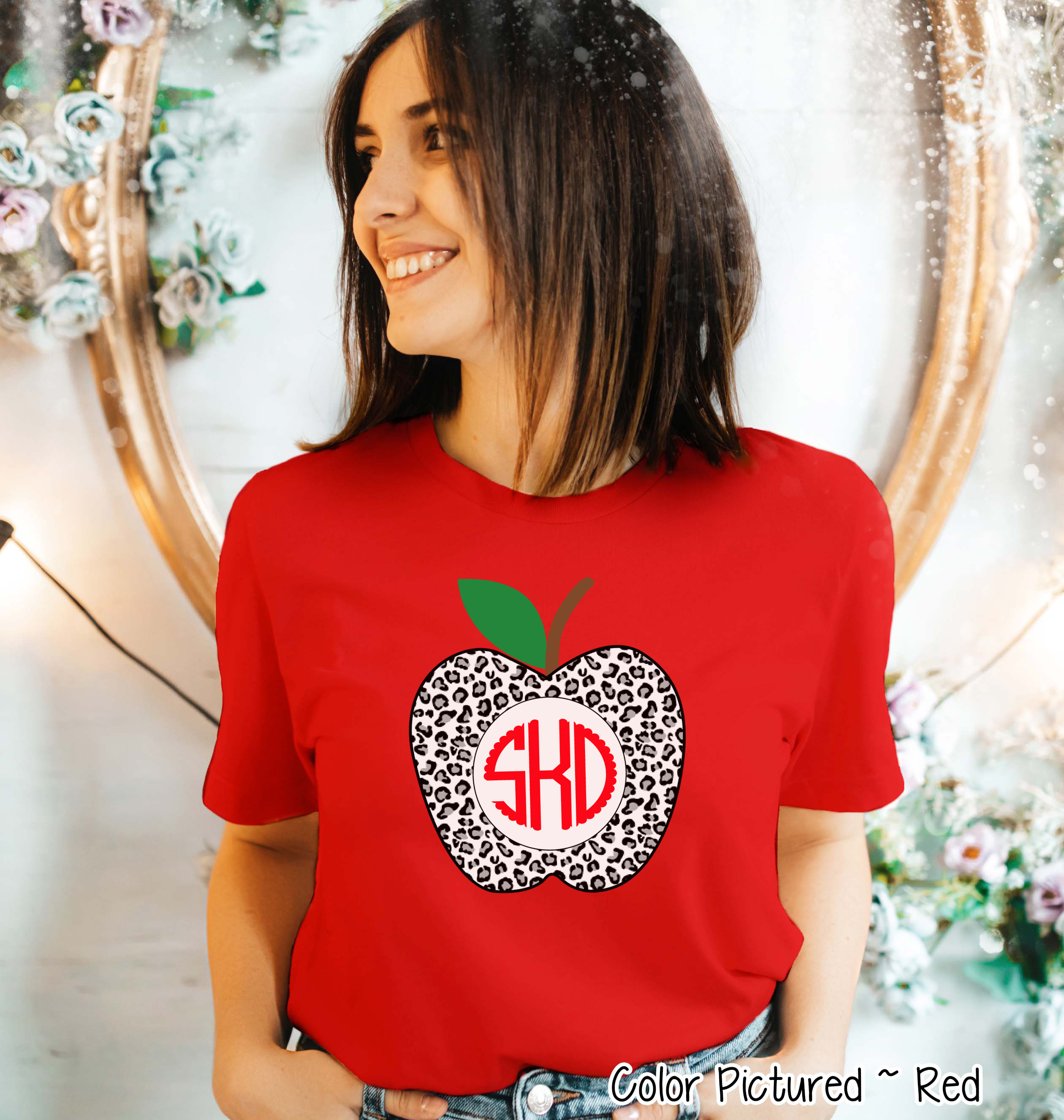 Monogram Snow Leopard Apple Tee