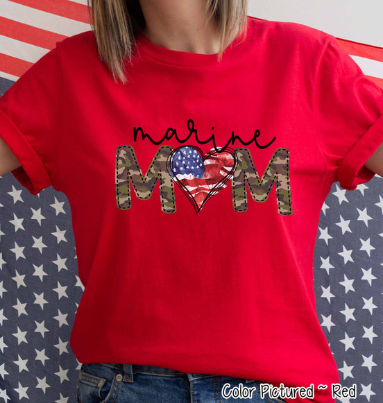 Marine Mom with Flag Heart Tee
