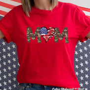 Military Mom with Flag Heart Tee