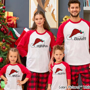 Personalized Family Matching Group Red Santa Hat Raglan Tee
