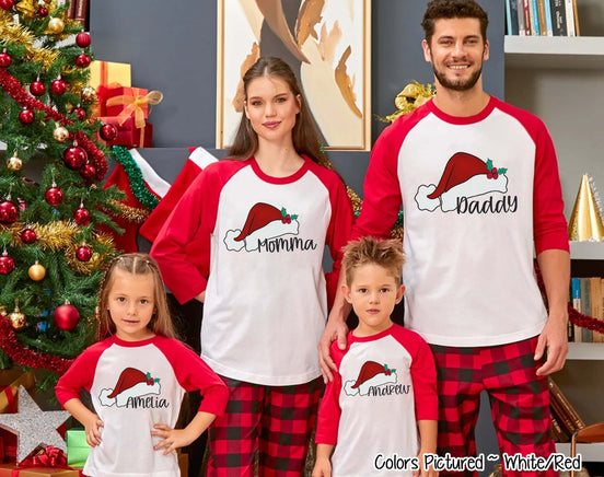 Personalized Family Matching Group Red Santa Hat Raglan Tee