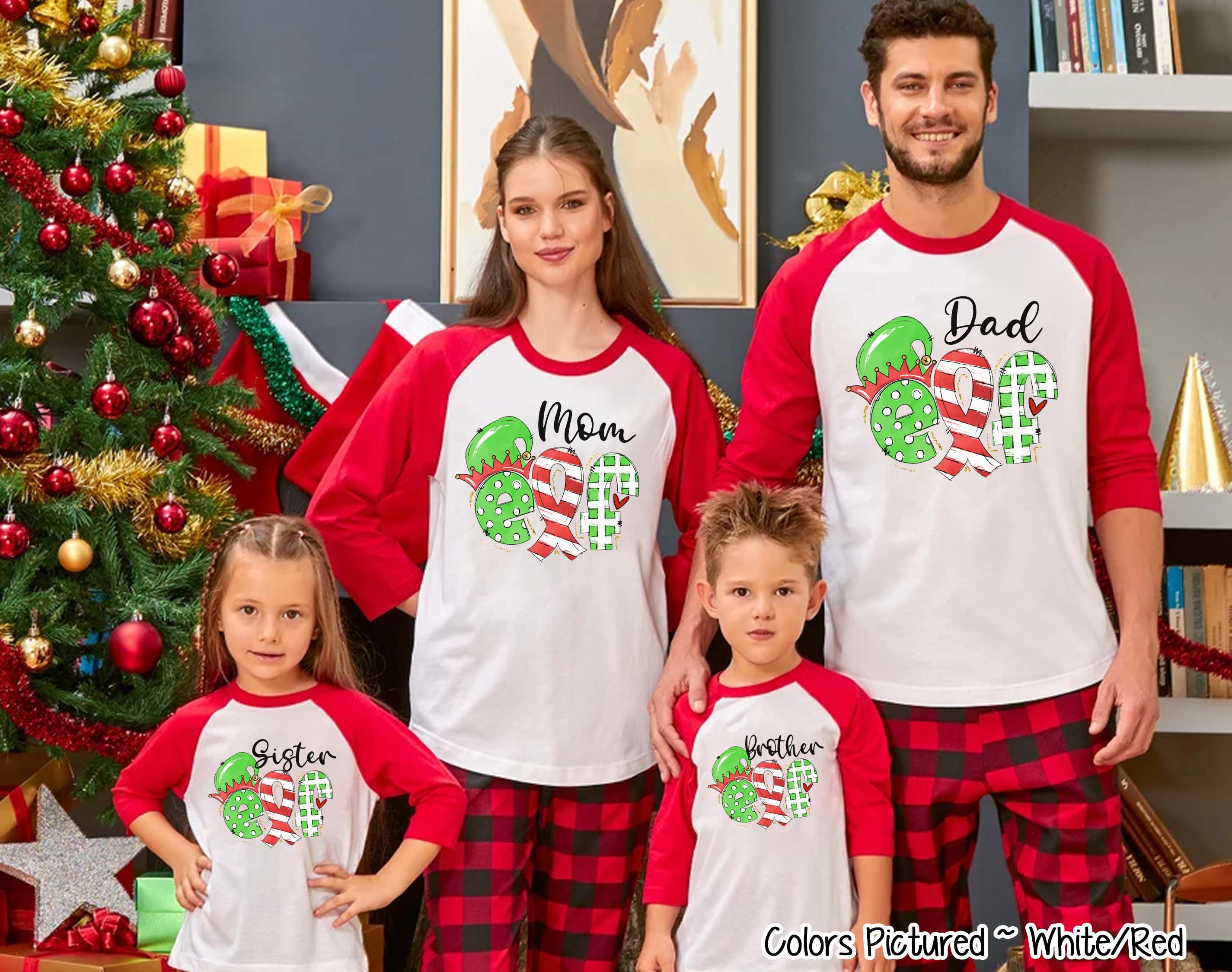 Personalized Family Matching Group Fancy Elf Christmas Raglan Tee