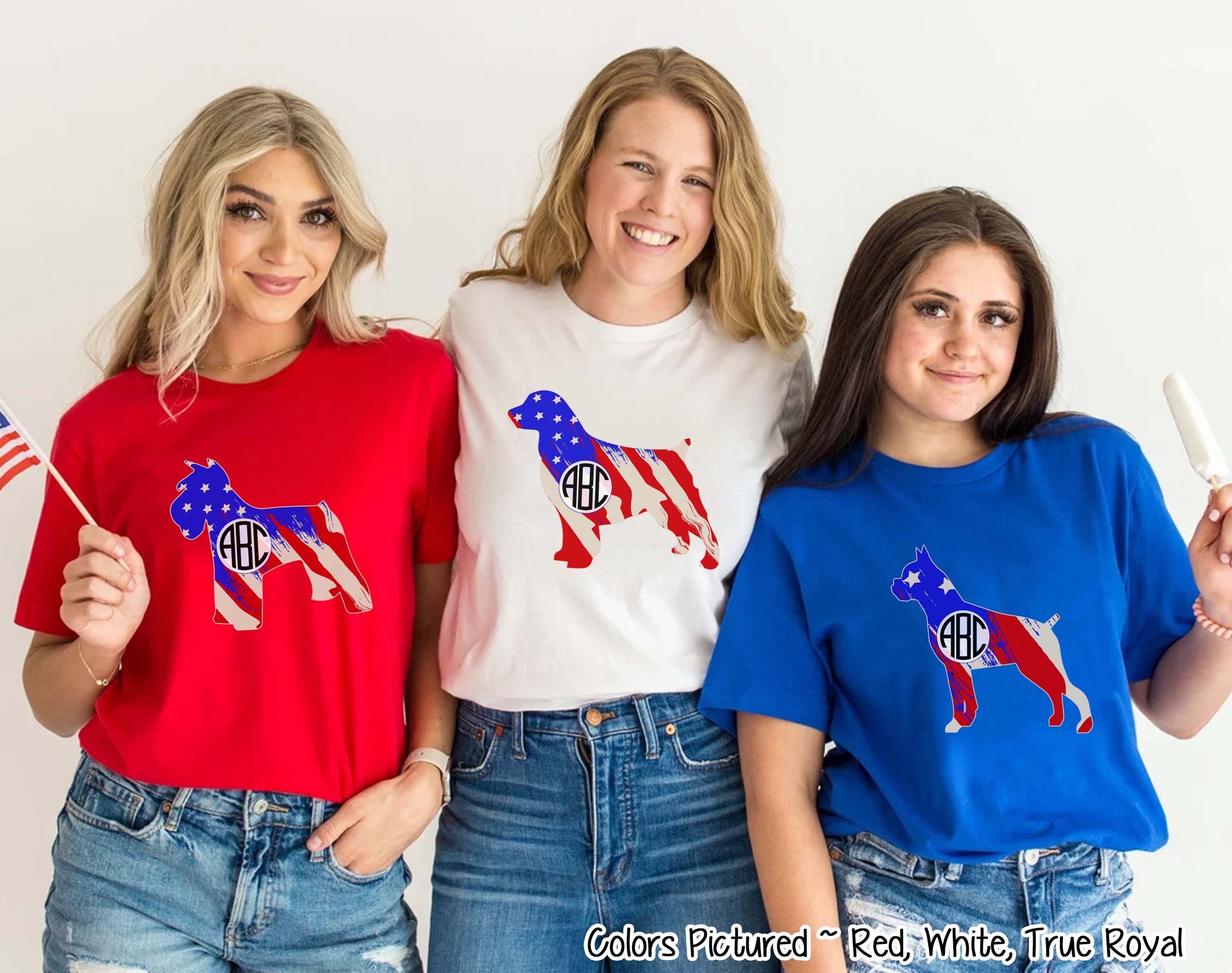 Patriotic Dog Outline Monogram Tee (Many Breeds Available)