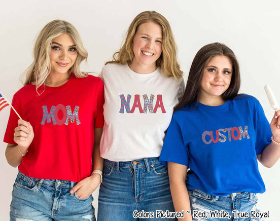 Patriotic Red White Blue Leopard Custom Family Matching Name Tee