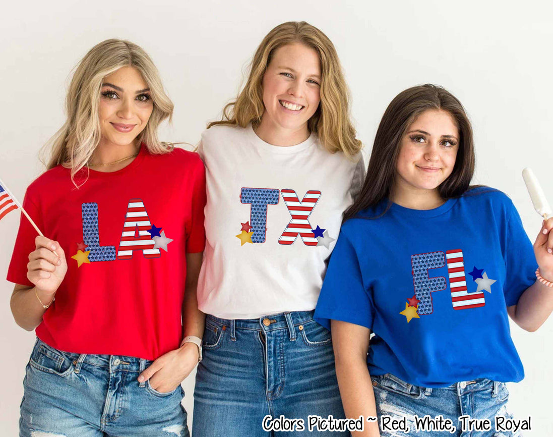 Patriotic Stars and Stripes State Abbreviation Tee~All States Available