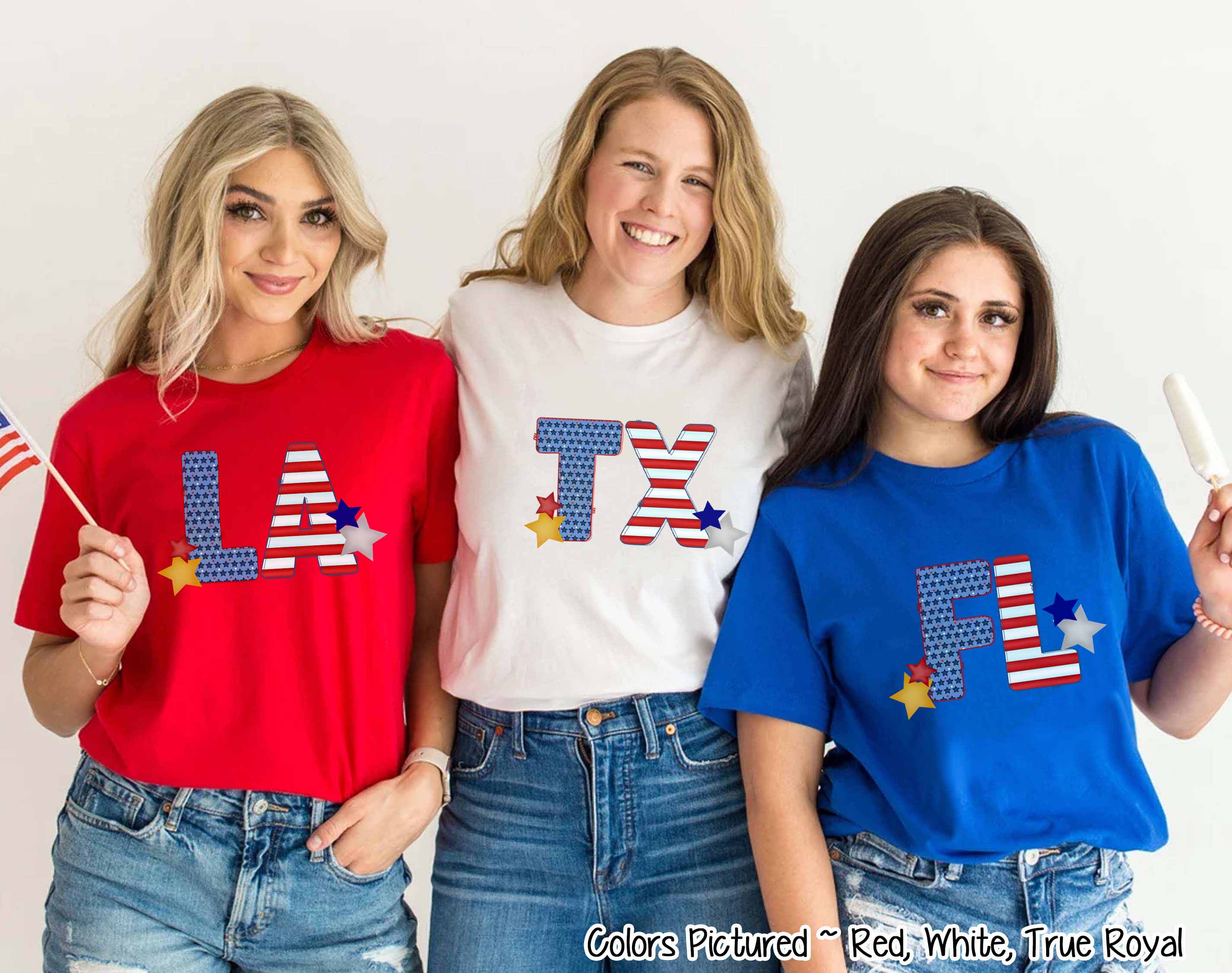 Patriotic Stars and Stripes State Abbreviation Tee~All States Available