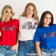Patriotic Red White Blue Doodle Custom Family Matching Name Tee